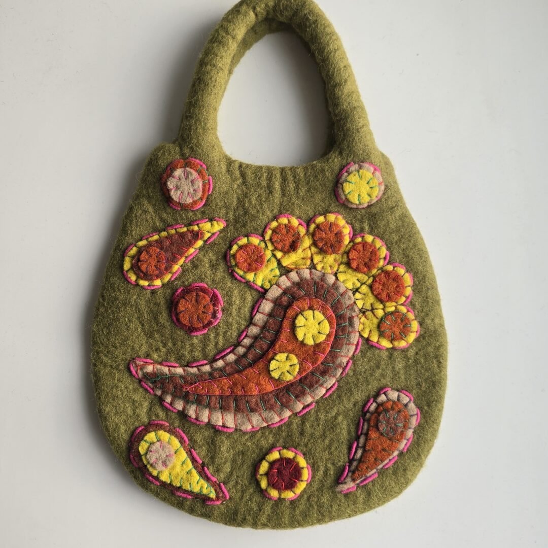 Olive Paisley Felt Bag